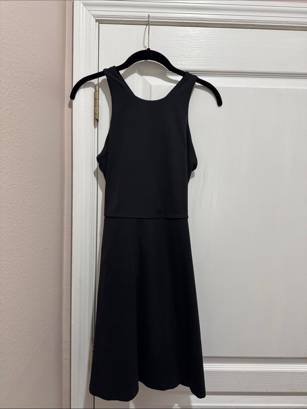 Athleta Black Sleeveless Sport Dress with Flared Skirt Panel